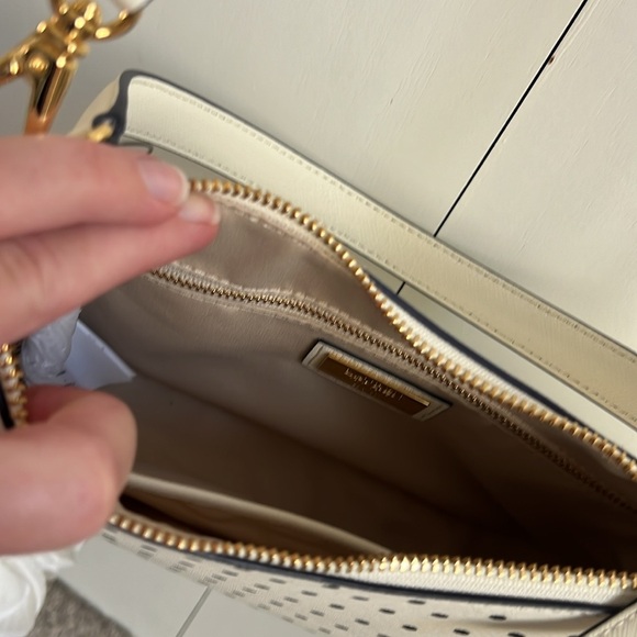 NWT 🤩Lauren Ralph Lauren Navy and White Polka Dot Leather Shoulder Bag - Picture 7 of 10